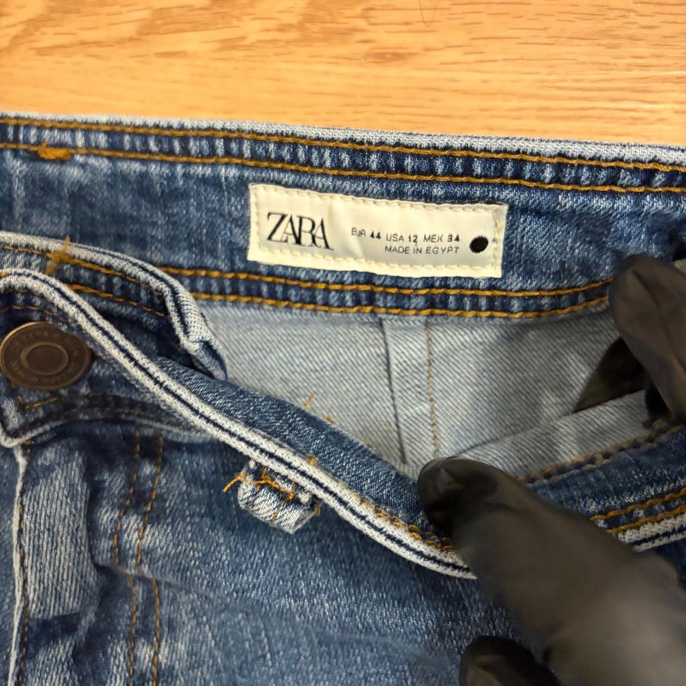 Zara Jeans Women Size 12 Blue High Waisted Wide Leg Raw Hem Denim Trousers - Picture 6 of 7